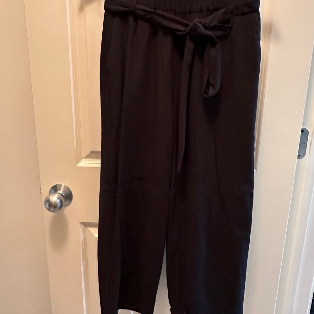 Black Wide Leg Tie-Waist Pants